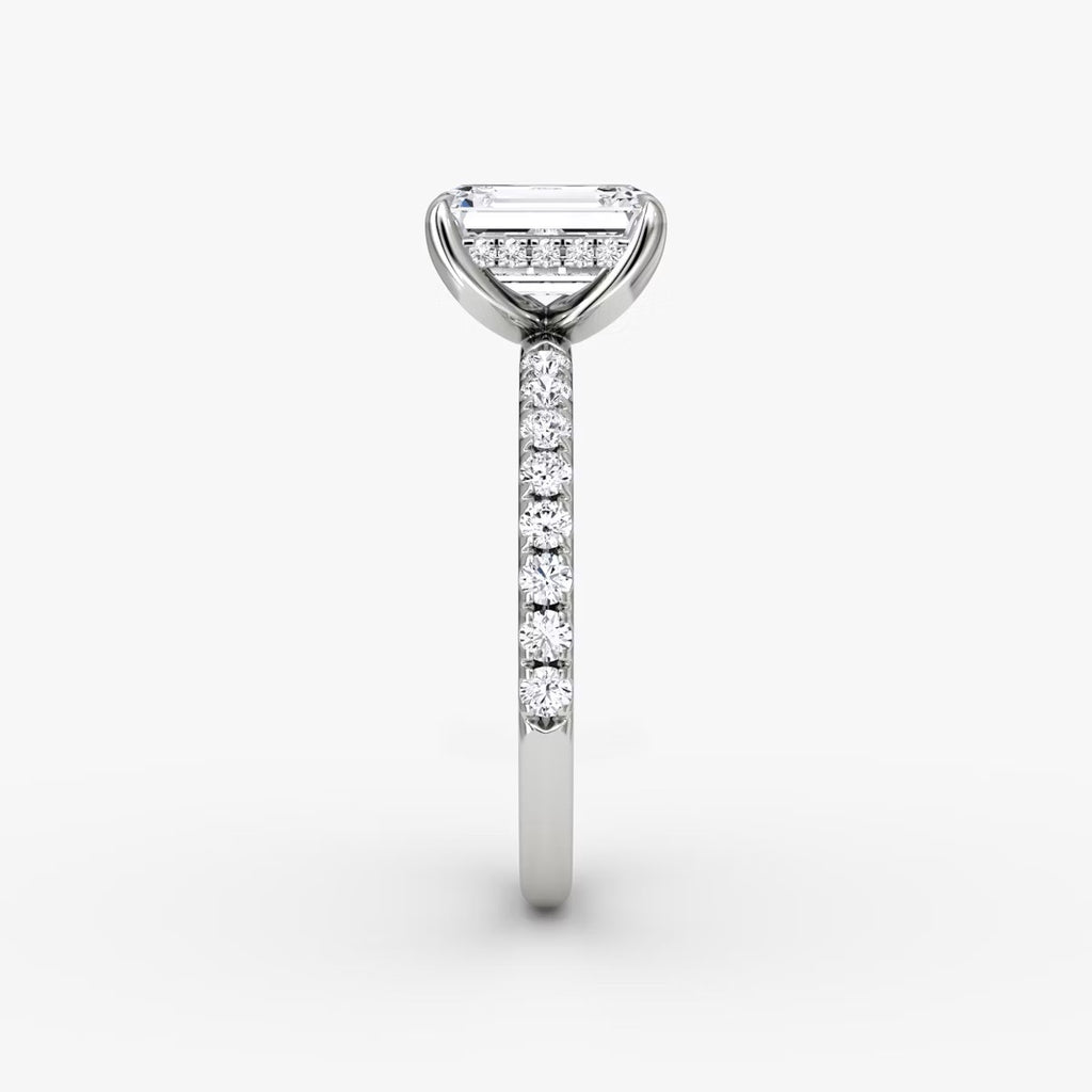 The Classic Emerald Cut Solitaire Hidden Halo Pave Engagement Ring