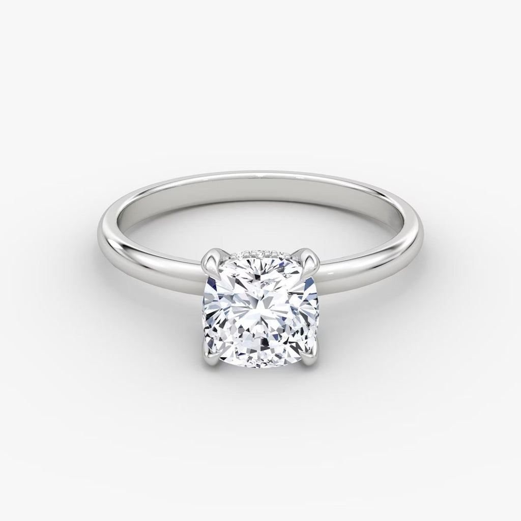 The Classic Cushion Cut Solitaire Hidden Halo Engagement Ring